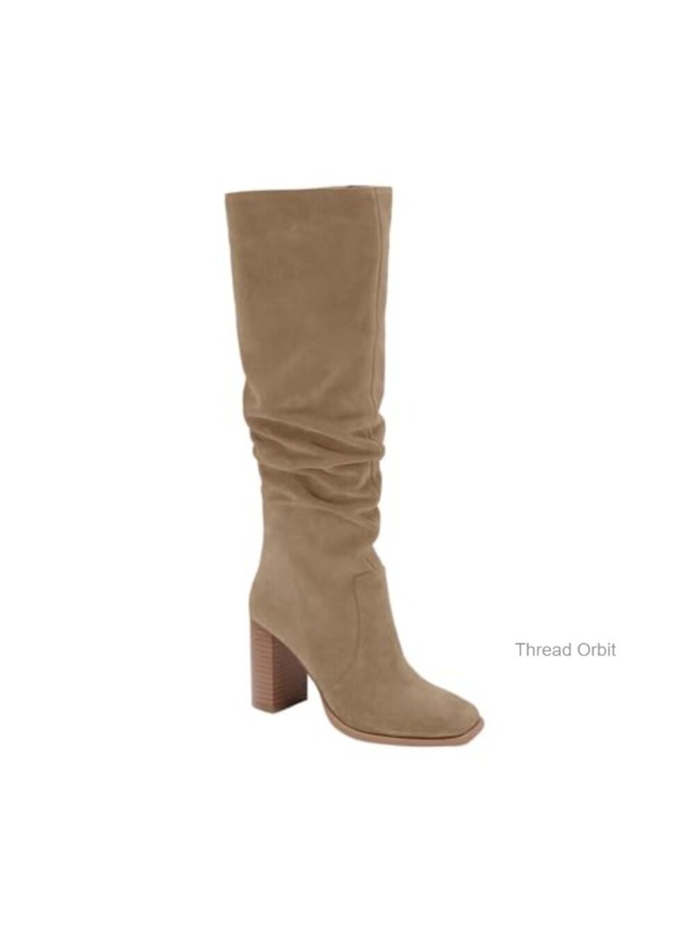 Knee High Boots Chunky Block Heel Square Toe Side Zipper Wide Calf Faux Suede